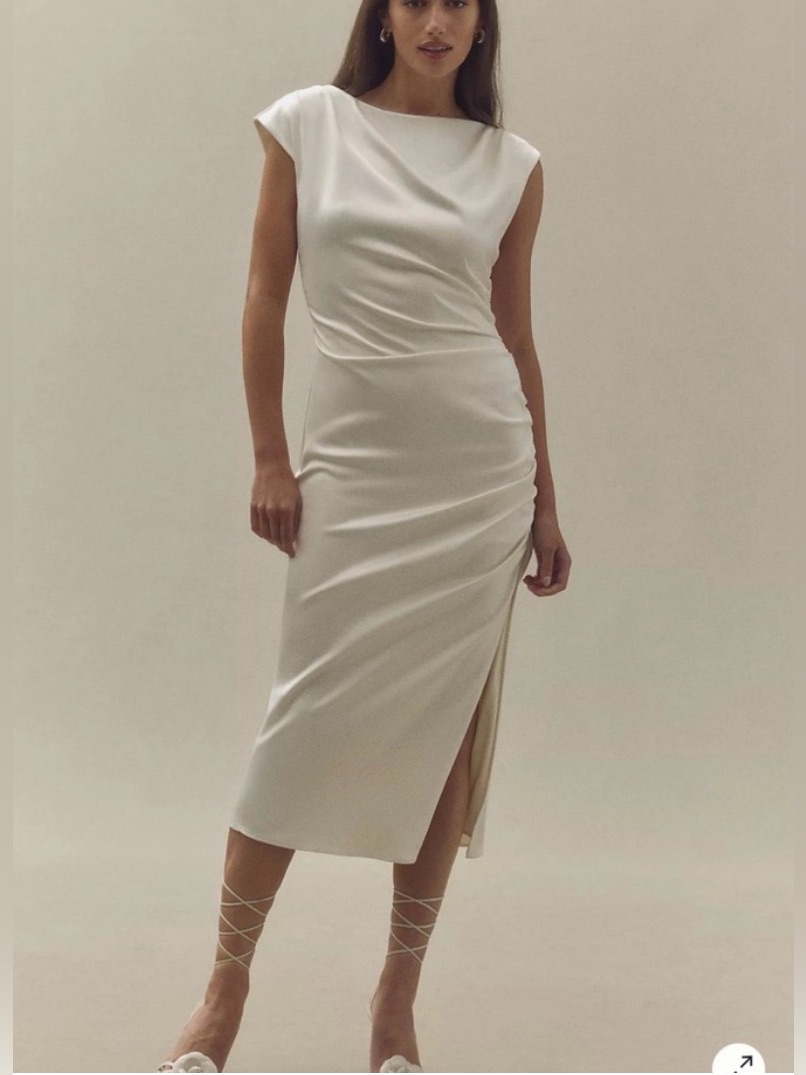 New Bhldn Stretch Satin Midi Dress The “Francesca” Sz Xl